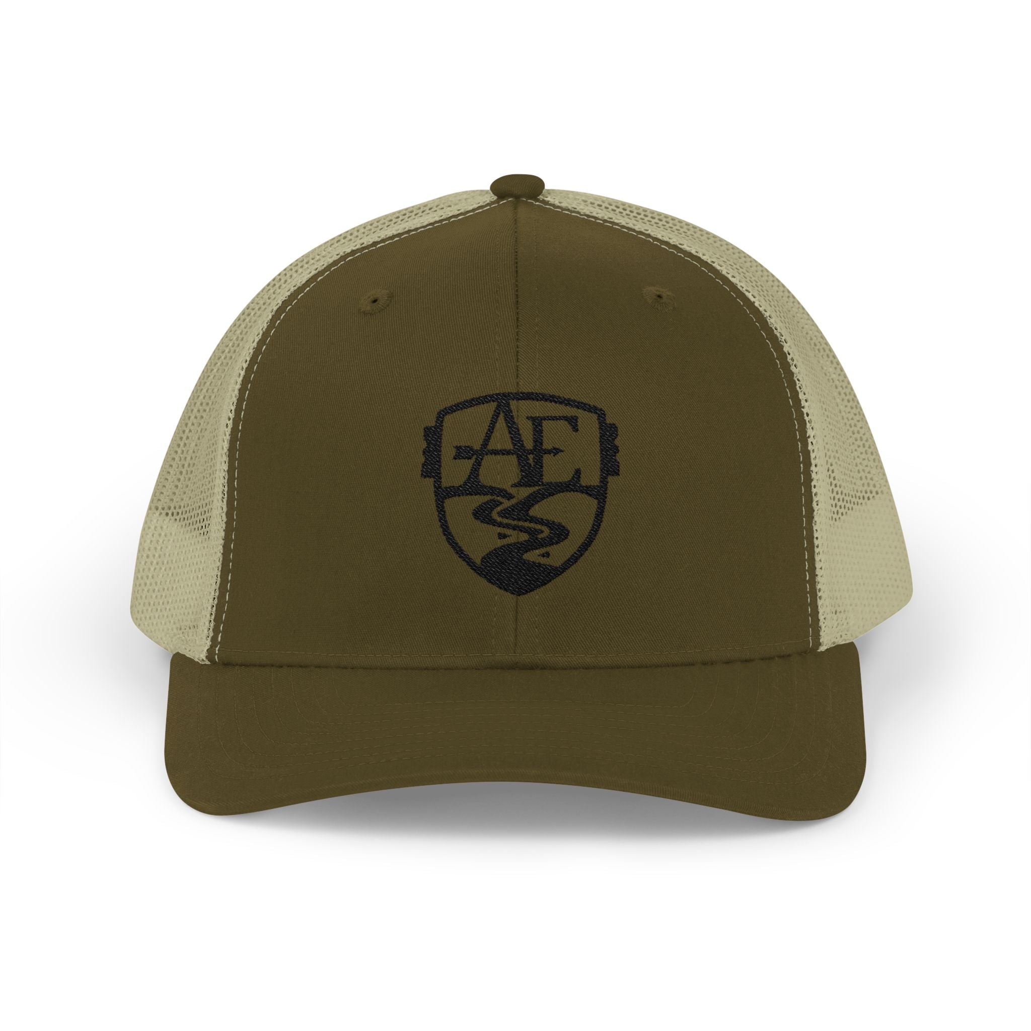 AE Shield Trucker Cap — Embroidered Vintage Crest Snapback